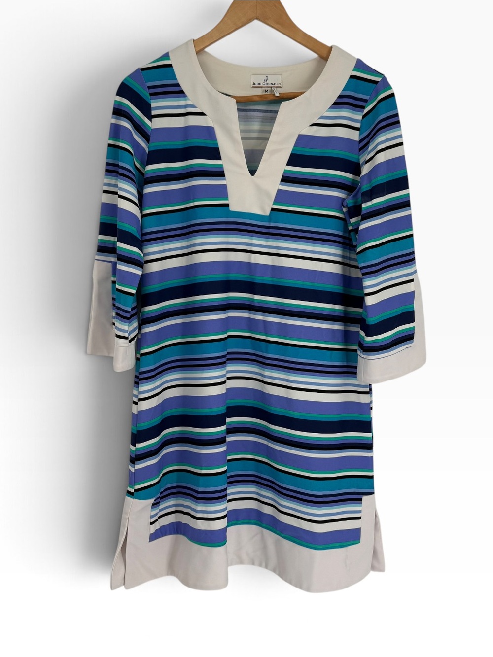 Jude Connally Women's Blue White Striped Dress Size M Jude Cloth Split Cuff